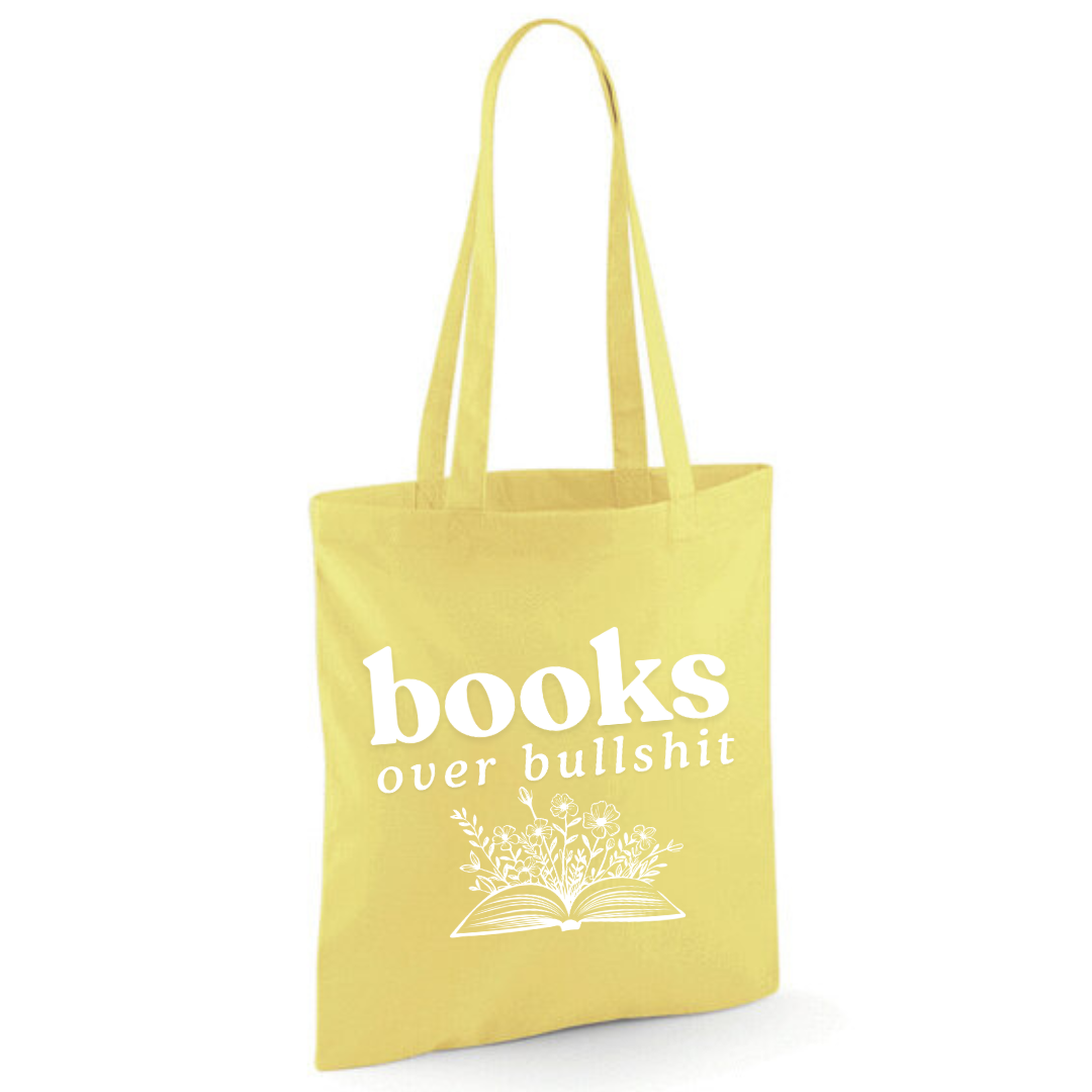 "Books over Bullshit" Floral Book Cotton Tote Shopper - lots of colours