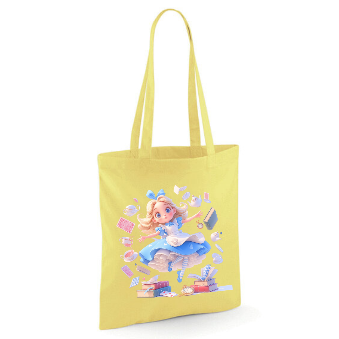 Alice with Flying Books Tote Shopper Bag - lots of colours!