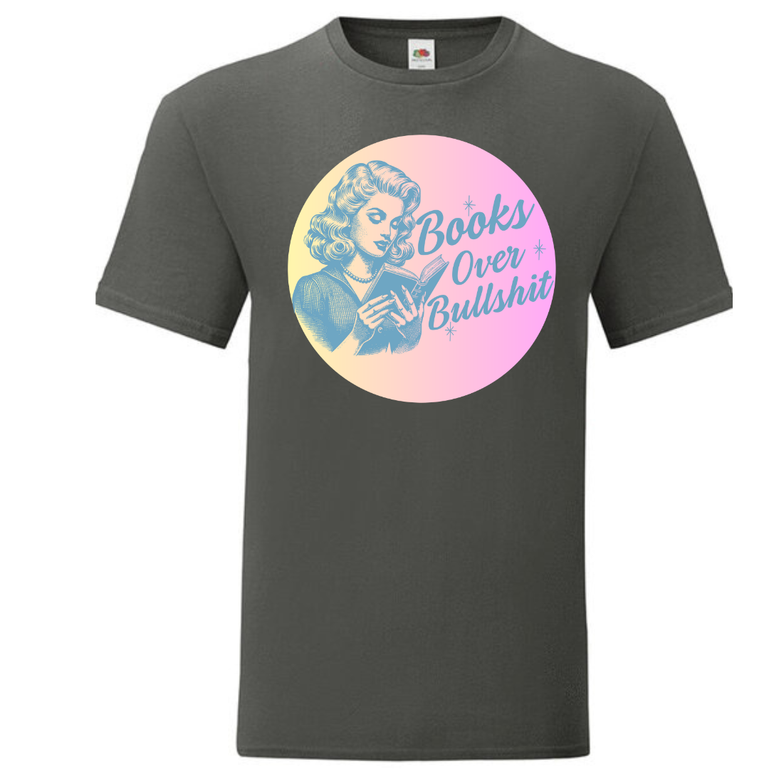 "Books Over Bullshit" Retro Woman Standard Tee - lots of colours!