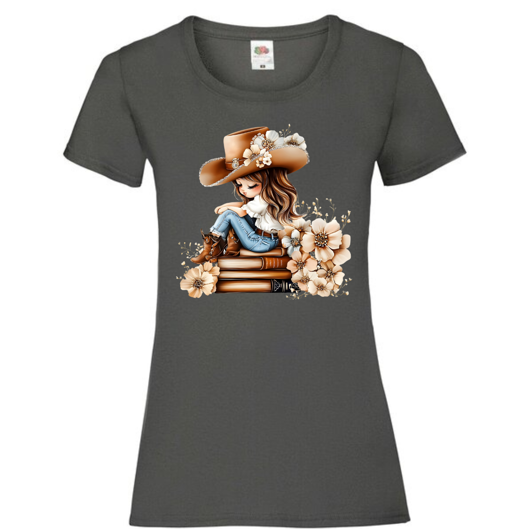 "Bookish Floral Cowgirl" Ladies Fit Tee - lots of colours