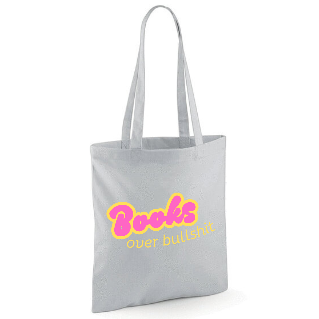 "Books over Bullshit" Retro Bubble Cotton Tote Shopper - lots of colours