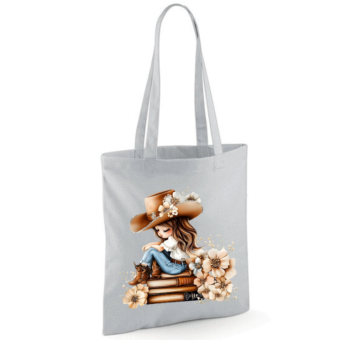 Bookish Floral Cowgirl Cotton Tote Shopper - lots of colours!