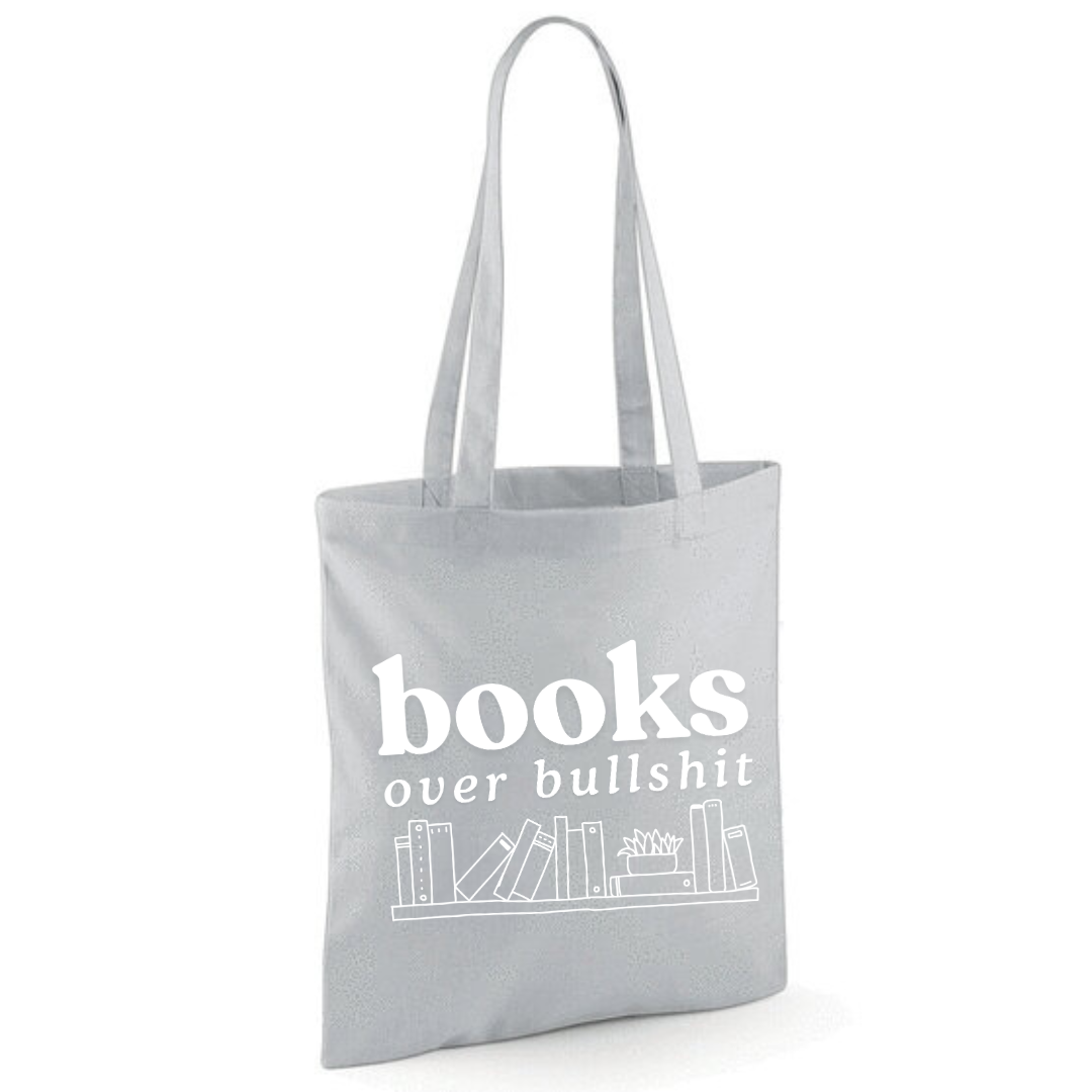 "Books Over Bullshit" Bookshelf Tote Shopper Bag - lots of colours!