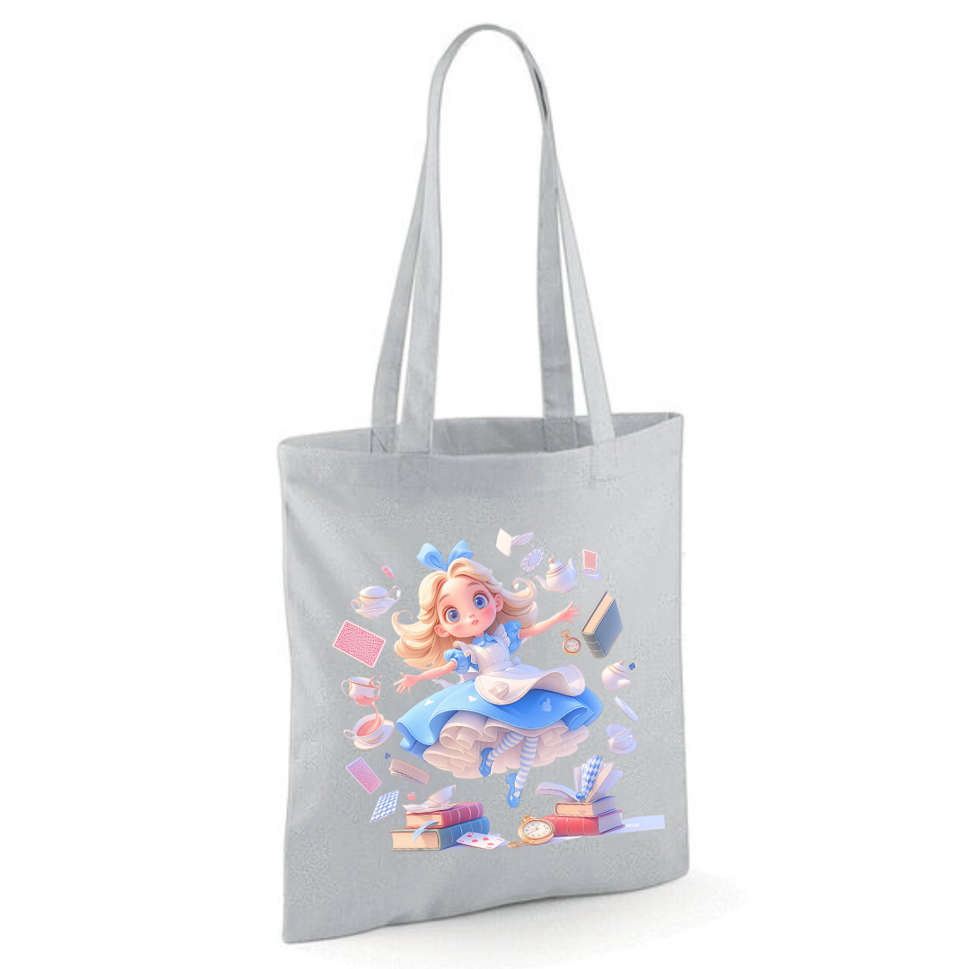Alice with Flying Books Tote Shopper Bag - lots of colours!