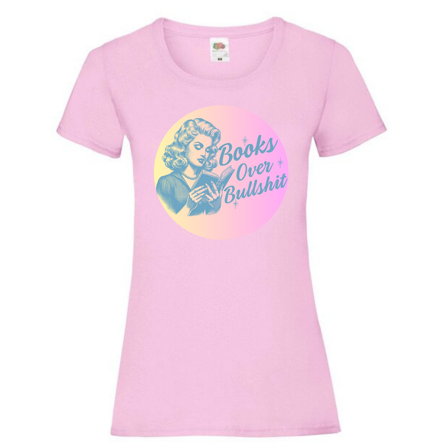 "Books Over Bullshit" Retro Woman Ladies Fit Tee - lots of colours