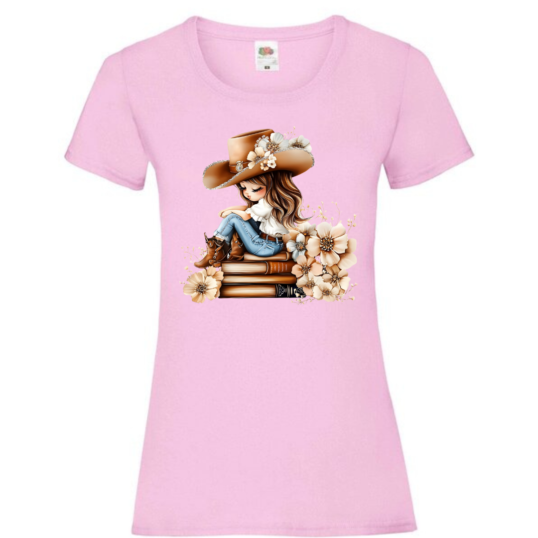 "Bookish Floral Cowgirl" Ladies Fit Tee - lots of colours
