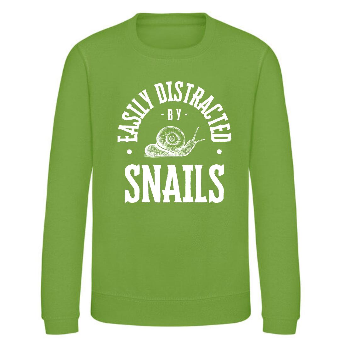 "Easily Distracted by Snails" Kids Sweatshirt Age 1-13 - Lots of colours!