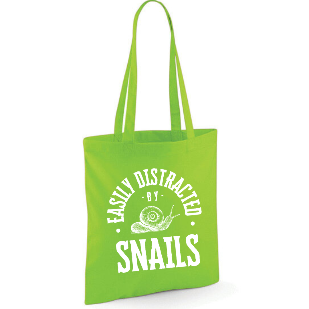 "Easily Distracted By Snails" Cotton Tote Shopper - lots of colours