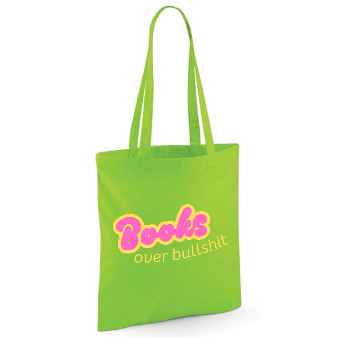 "Books over Bullshit" Retro Bubble Cotton Tote Shopper - lots of colours