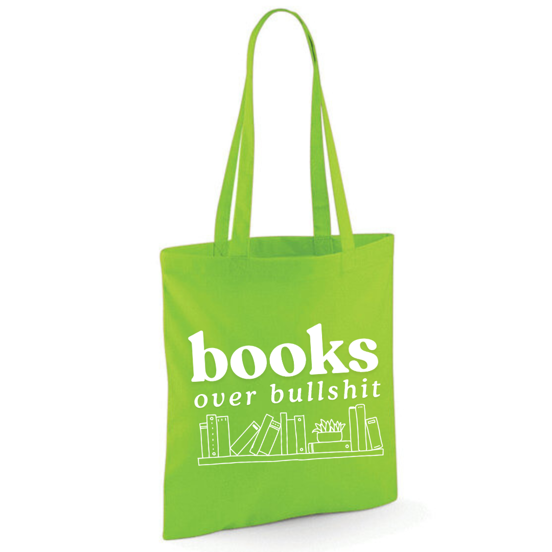 "Books Over Bullshit" Bookshelf Tote Shopper Bag - lots of colours!