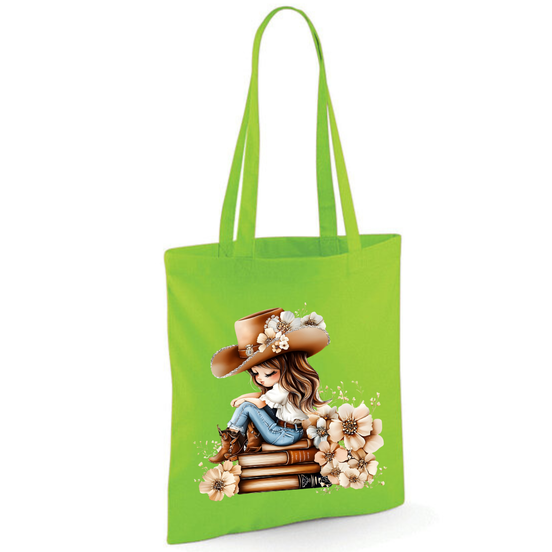 Bookish Floral Cowgirl Cotton Tote Shopper - lots of colours!
