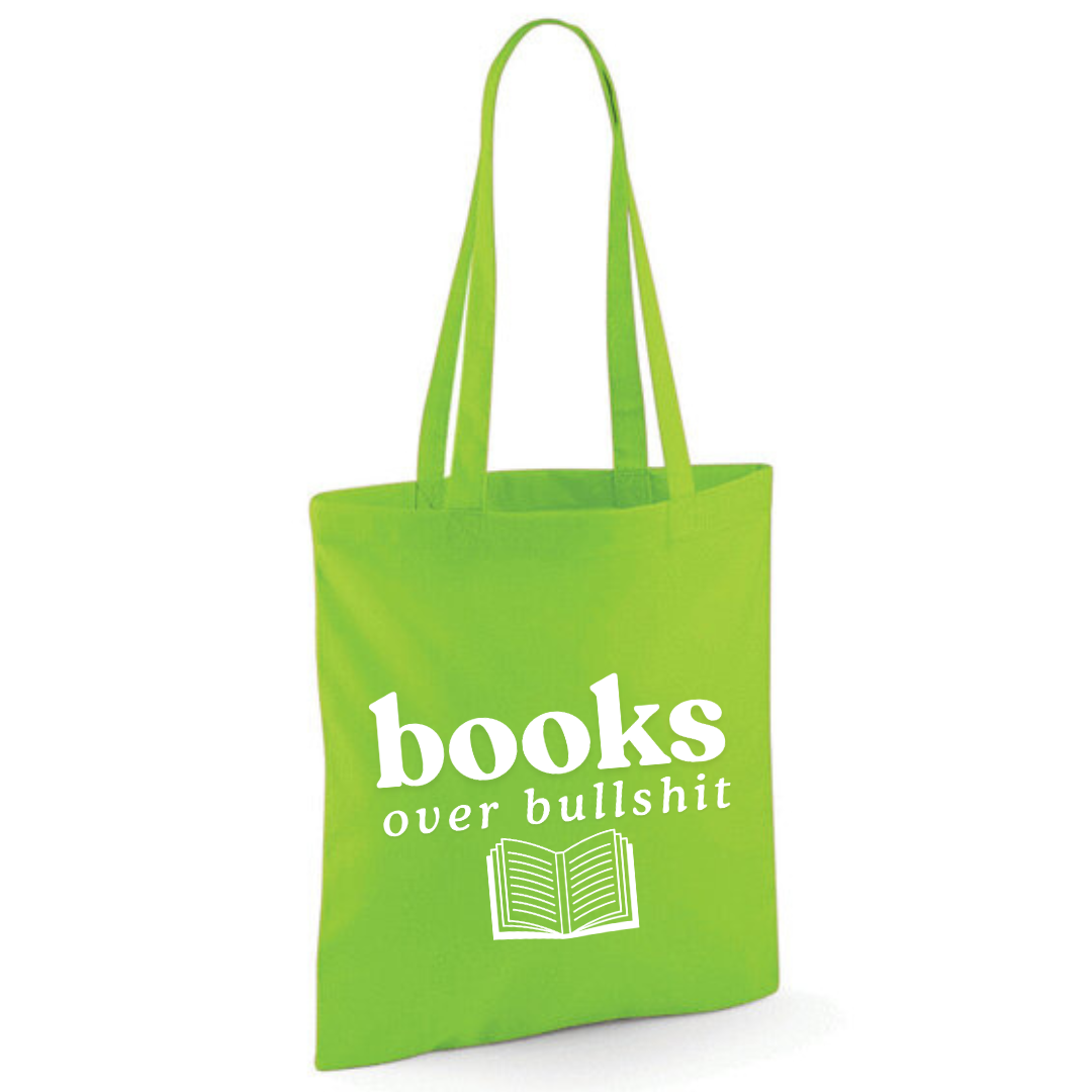 "Books over Bullshit" Open Book Cotton Tote Shopper - lots of colours
