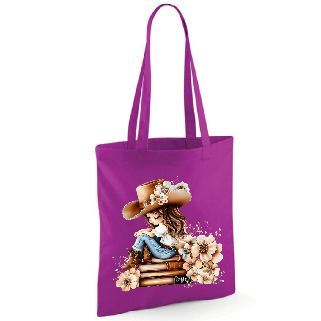 Bookish Floral Cowgirl Cotton Tote Shopper - lots of colours!