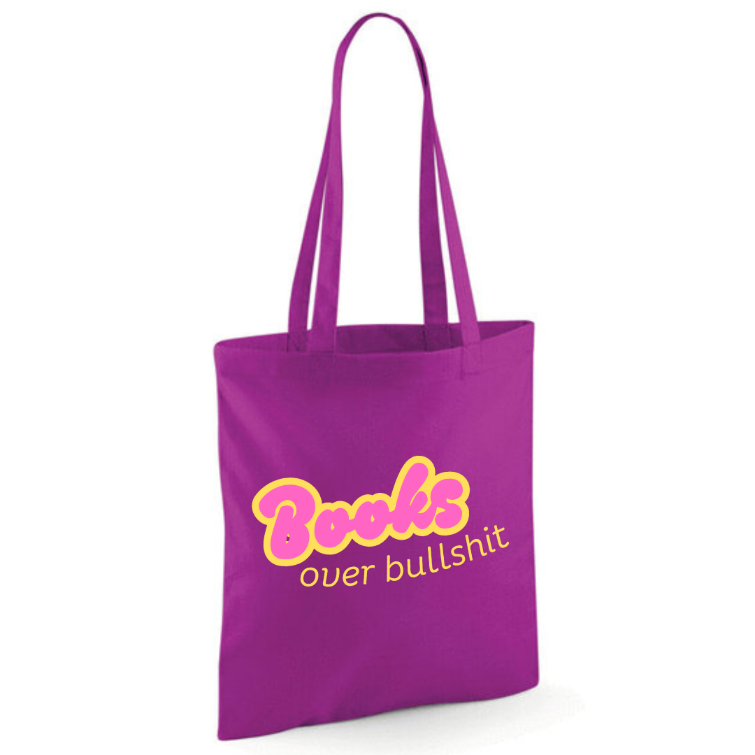 "Books over Bullshit" Retro Bubble Cotton Tote Shopper - lots of colours