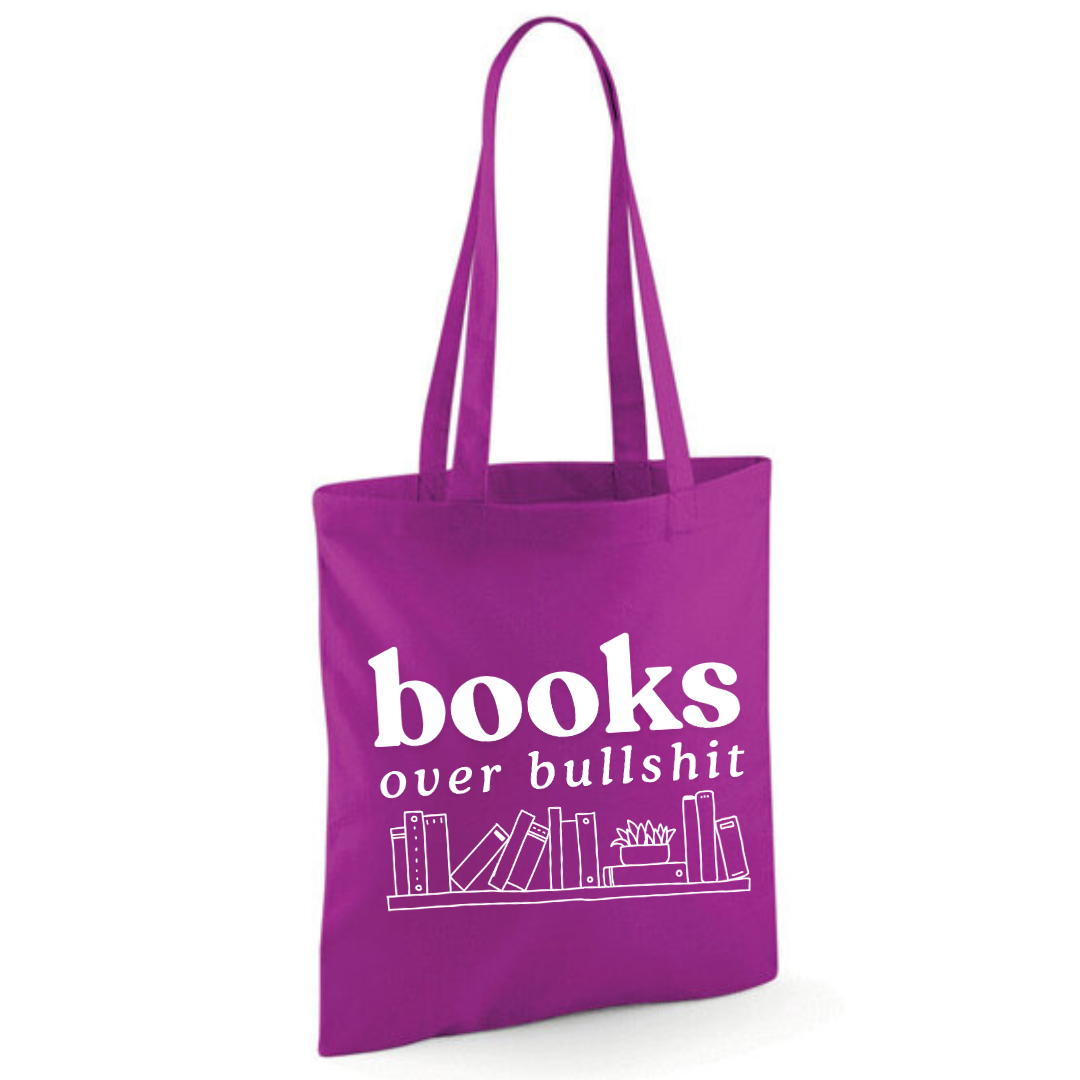 "Books Over Bullshit" Bookshelf Tote Shopper Bag - lots of colours!