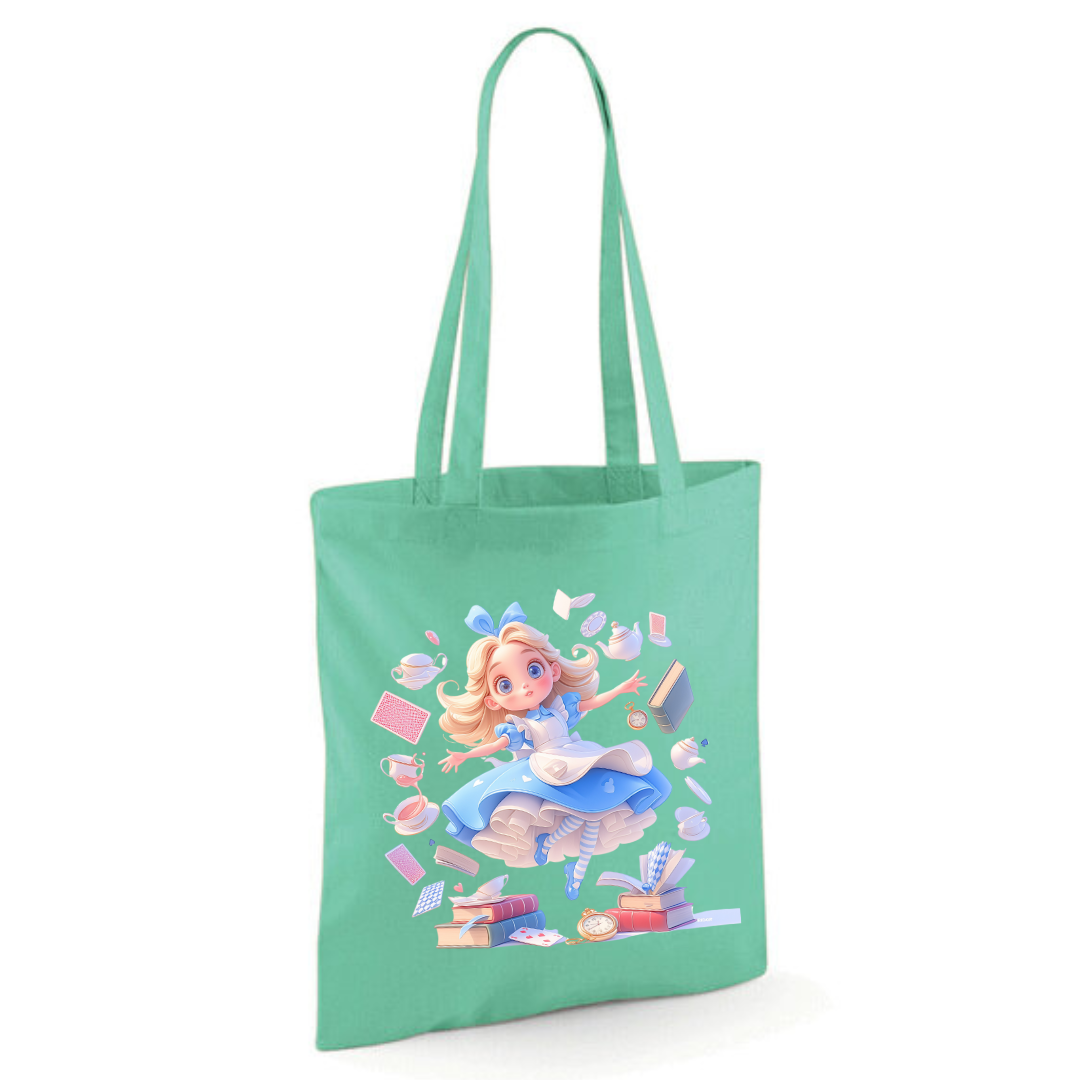 Alice with Flying Books Tote Shopper Bag - lots of colours!