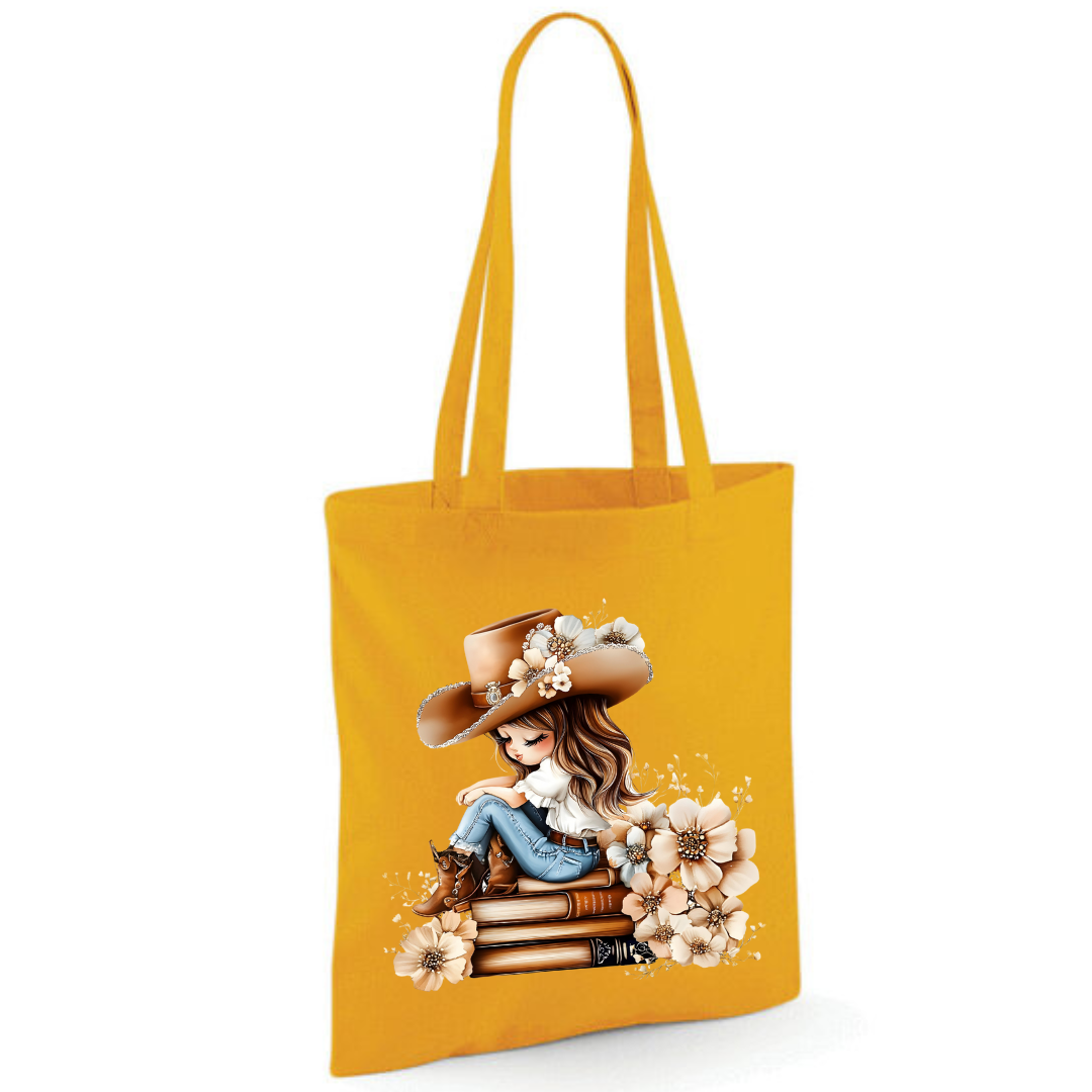 Bookish Floral Cowgirl Cotton Tote Shopper - lots of colours!