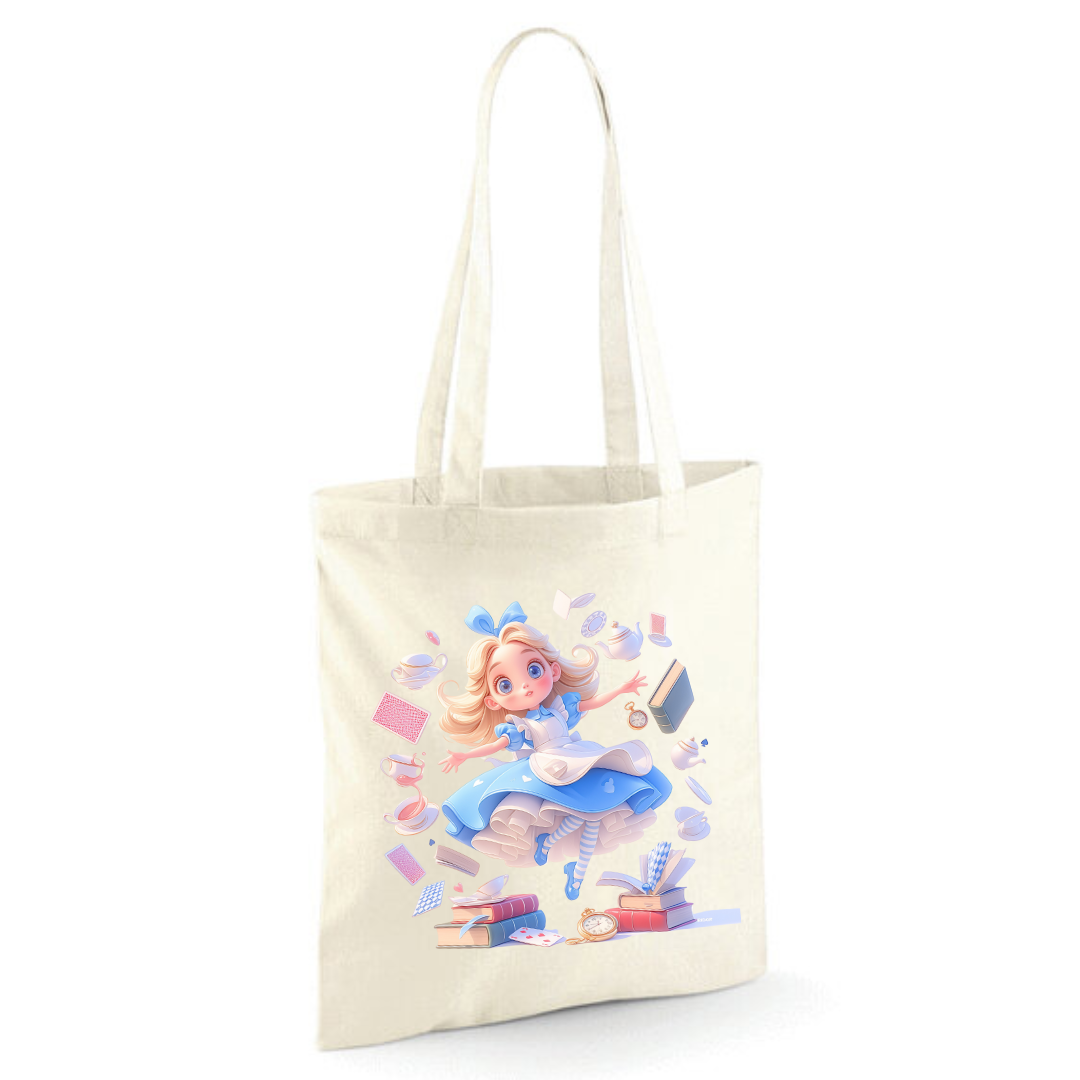 Alice with Flying Books Tote Shopper Bag - lots of colours!