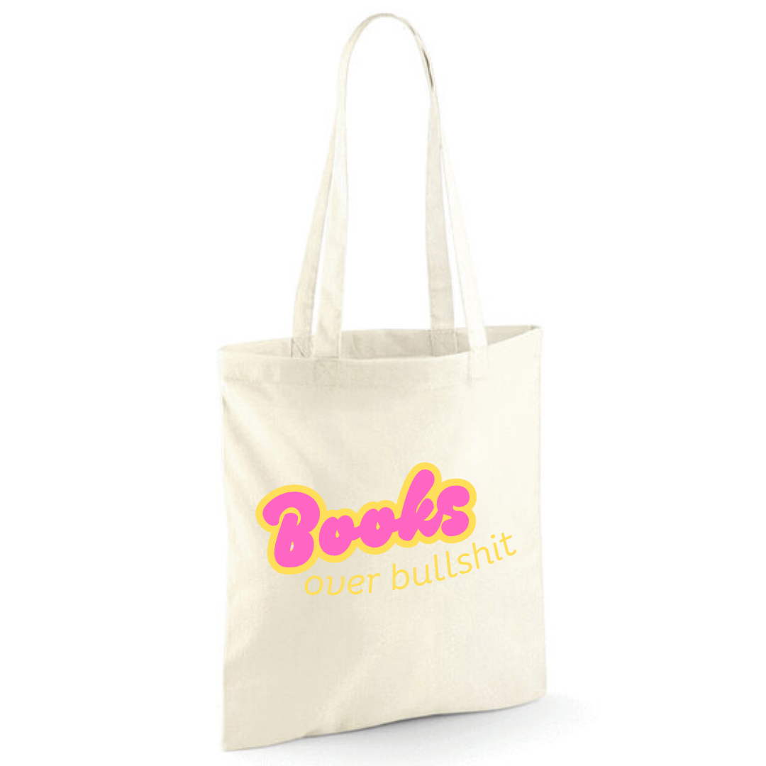 "Books over Bullshit" Retro Bubble Cotton Tote Shopper - lots of colours