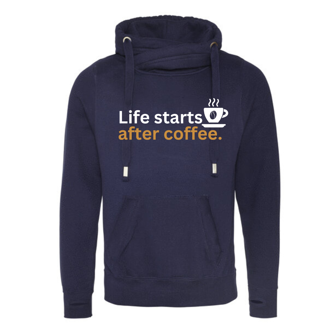 "Life starts after coffee" Deluxe Hoody - lots of colours!