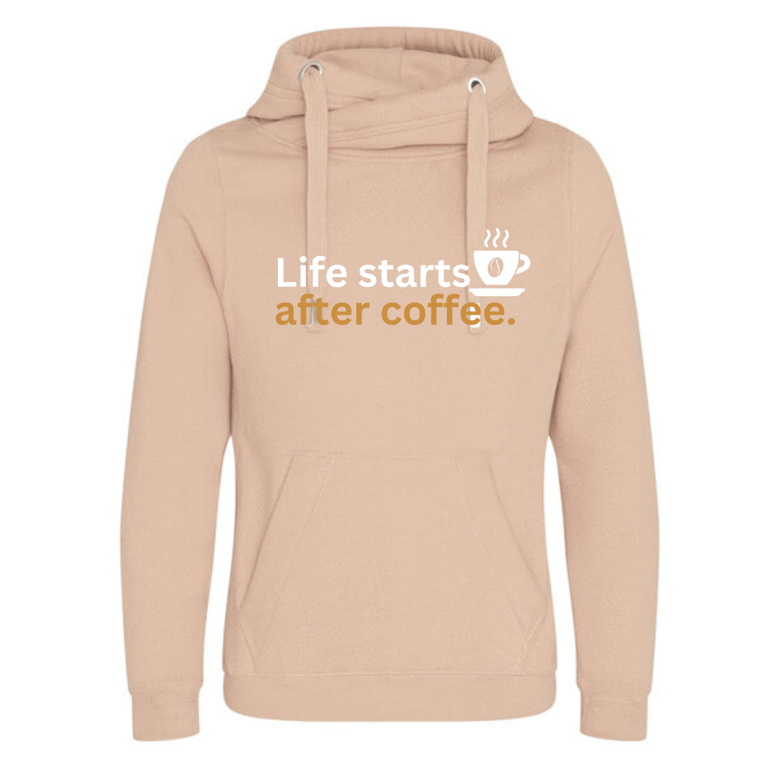 "Life starts after coffee" Deluxe Hoody - lots of colours!