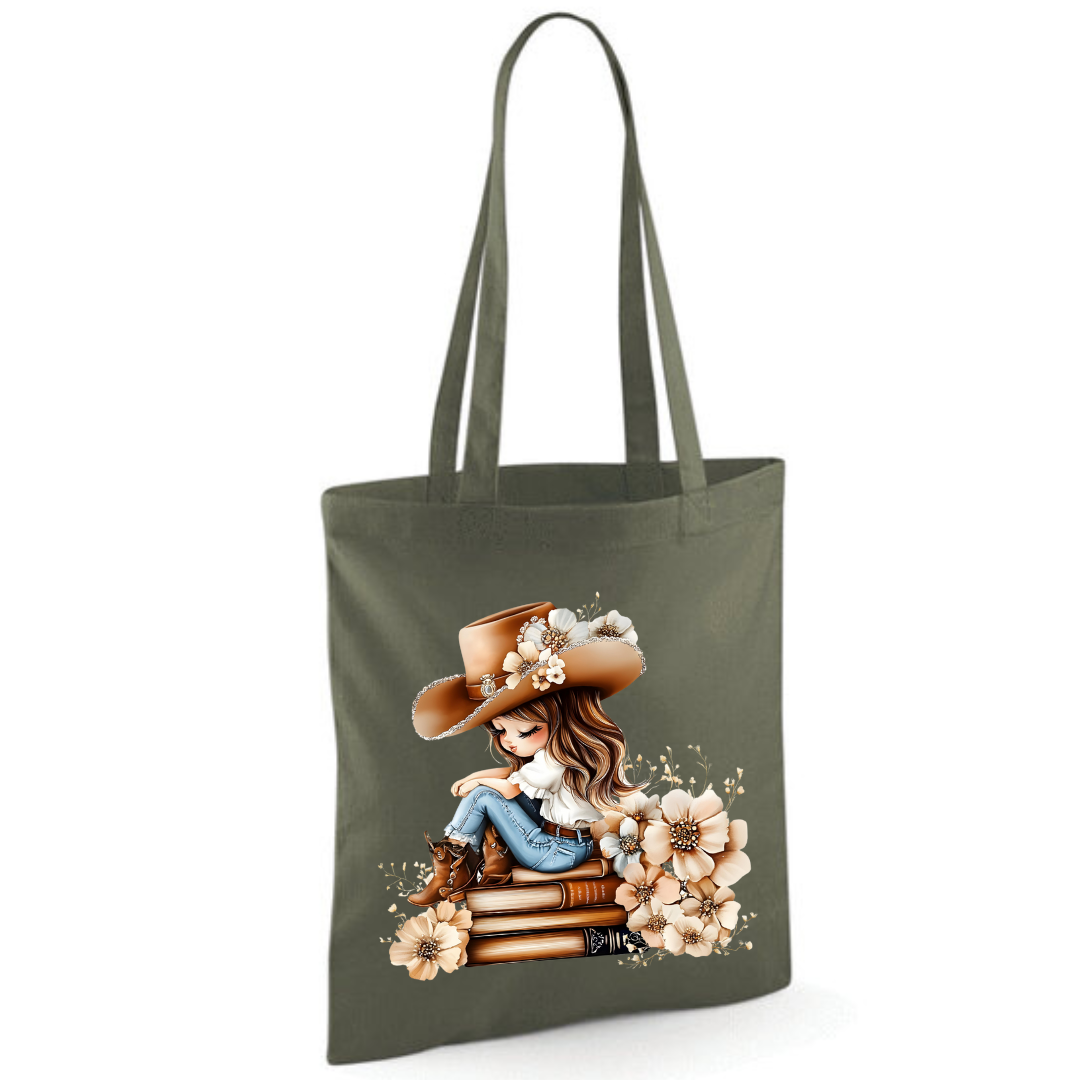 Bookish Floral Cowgirl Cotton Tote Shopper - lots of colours!