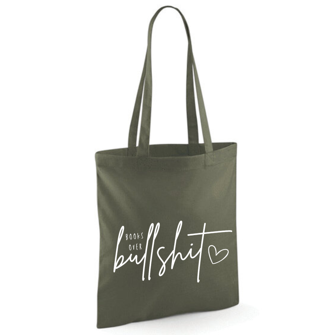 "Books over Bullshit" Handscript Cotton Tote Shopper - lots of colours