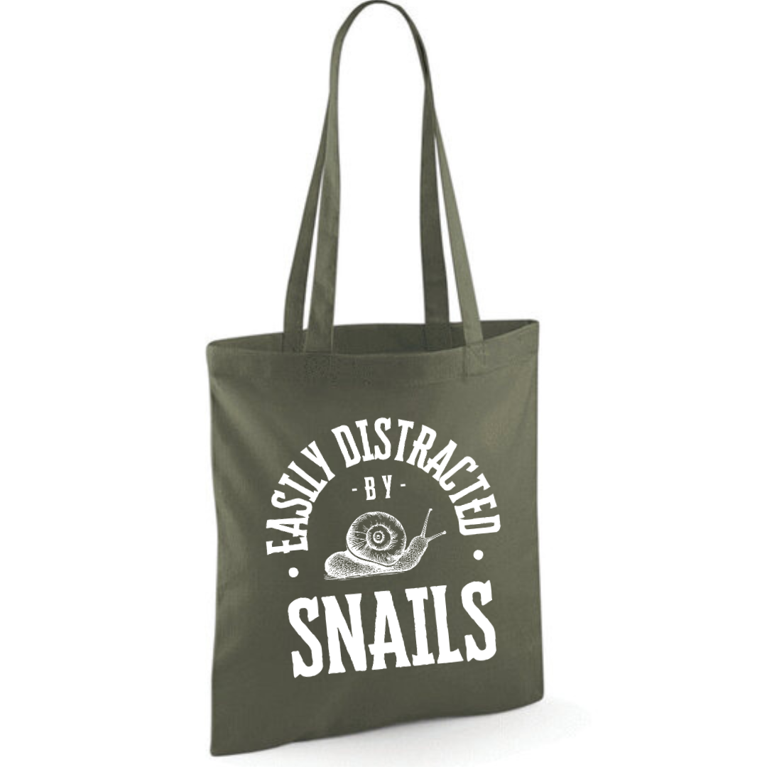 "Easily Distracted By Snails" Cotton Tote Shopper - lots of colours
