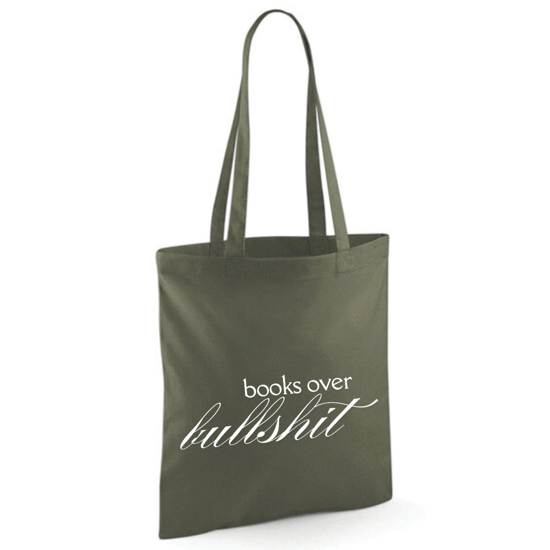 "Books Over Bullshit" Fancy Font Tote Shopper Bag - lots of colours!