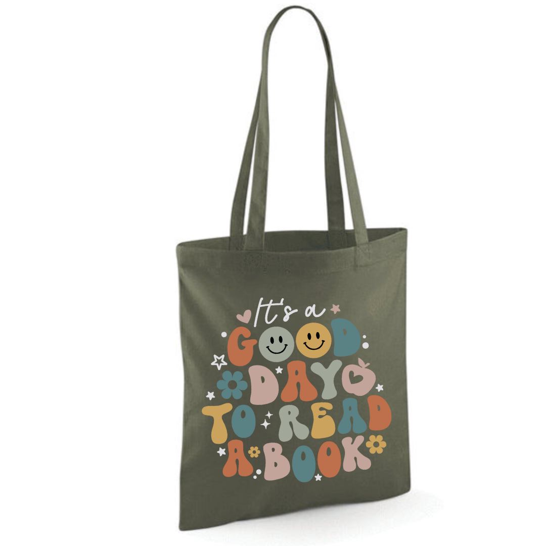 "It's a Good Day to Read a Book" Tote Shopper Bag - lots of colours!