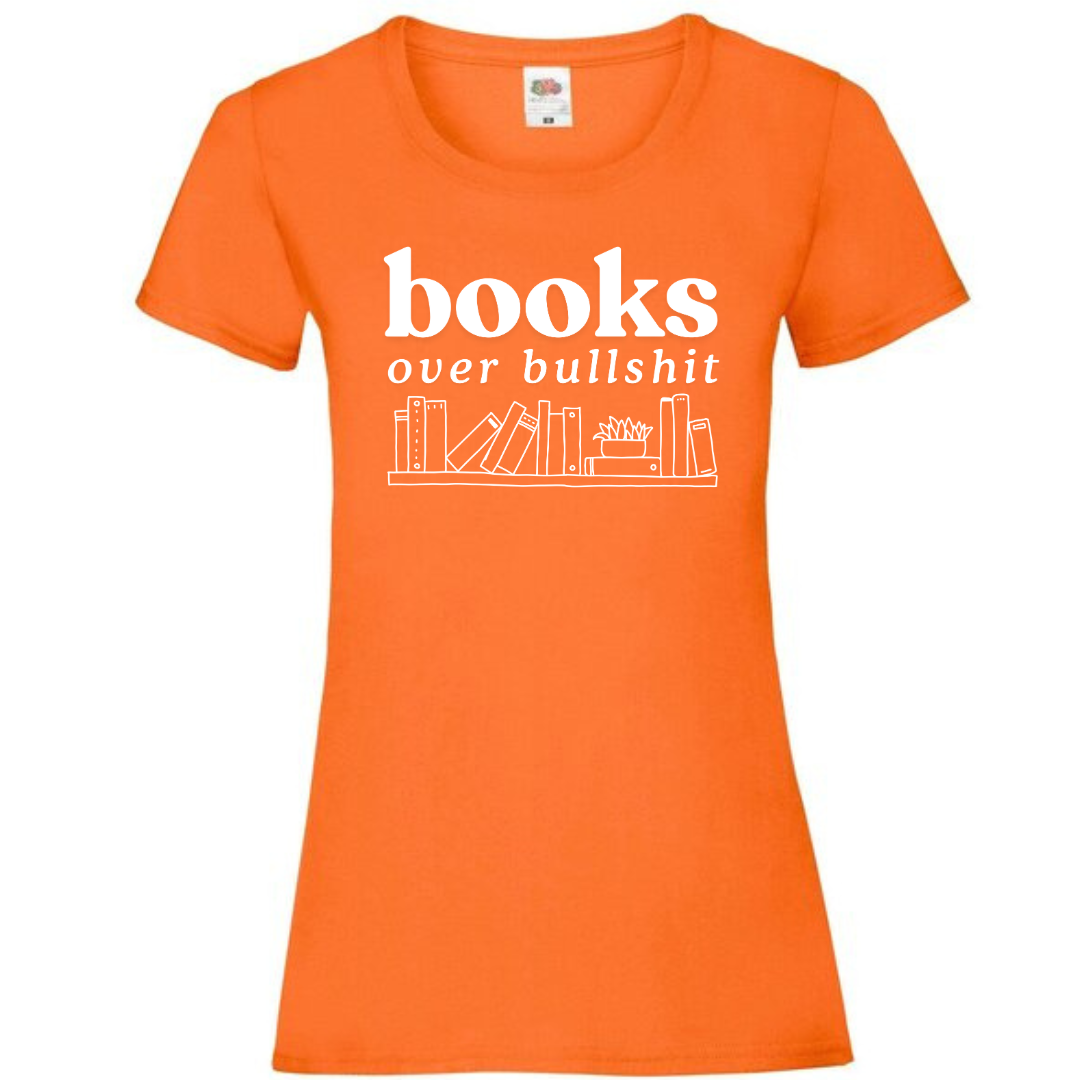 "Books Over Bullshit" Bookshelf Ladies Fit Tee - lots of colours
