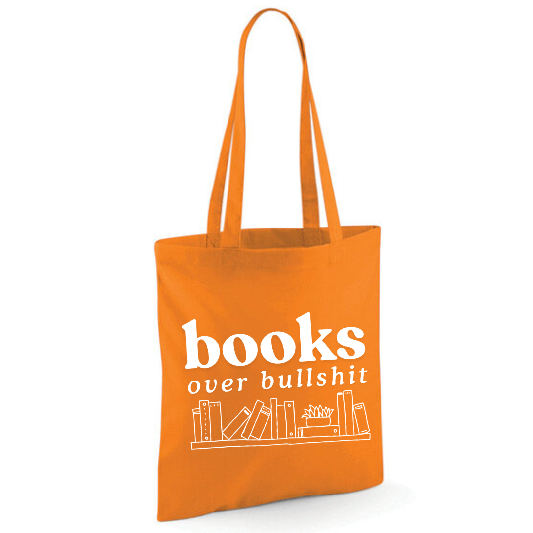 "Books Over Bullshit" Bookshelf Tote Shopper Bag - lots of colours!