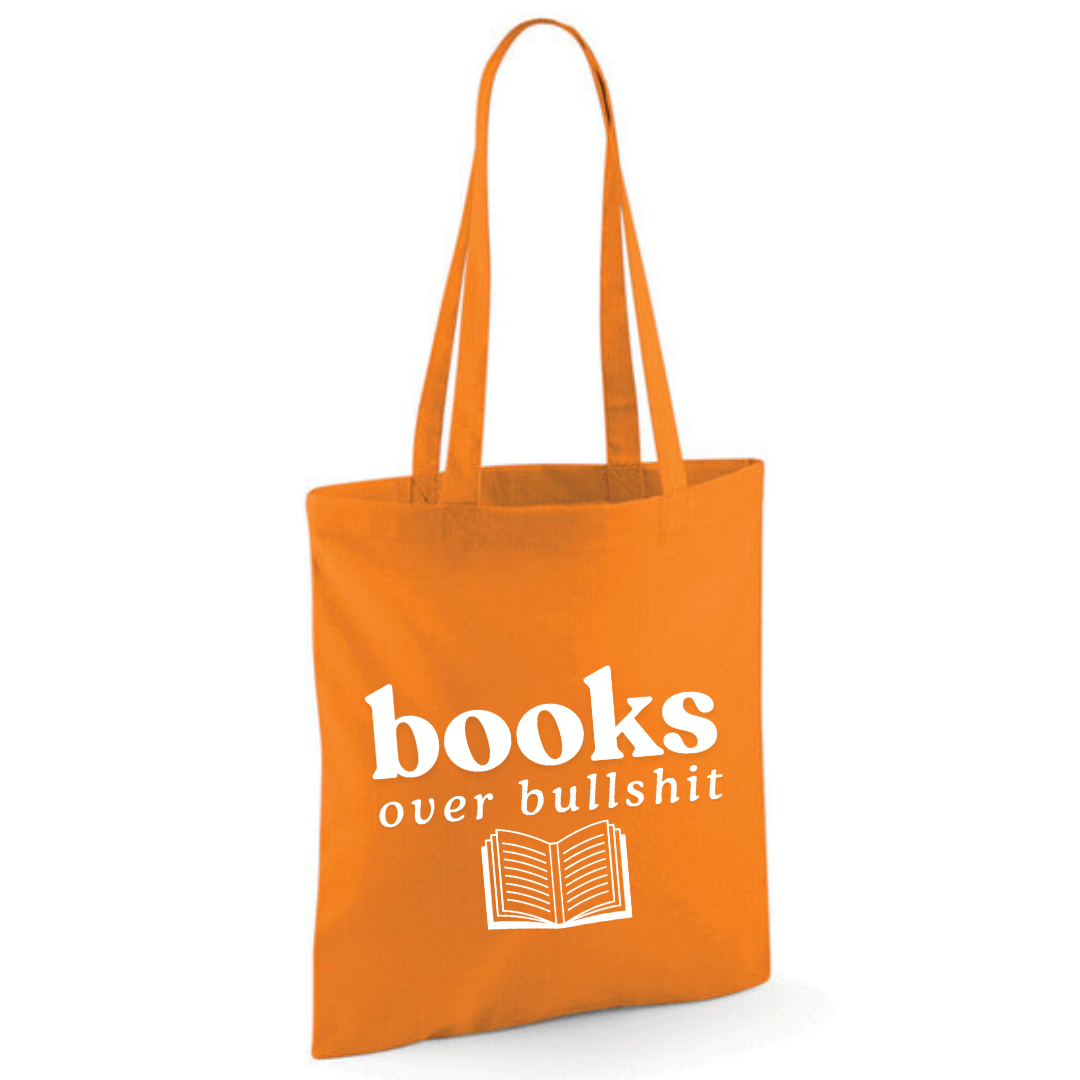 "Books over Bullshit" Open Book Cotton Tote Shopper - lots of colours