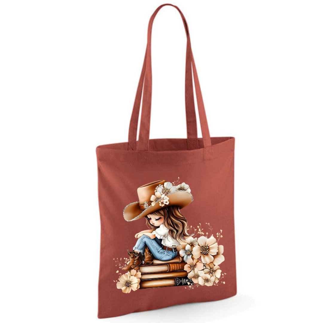 Bookish Floral Cowgirl Cotton Tote Shopper - lots of colours!