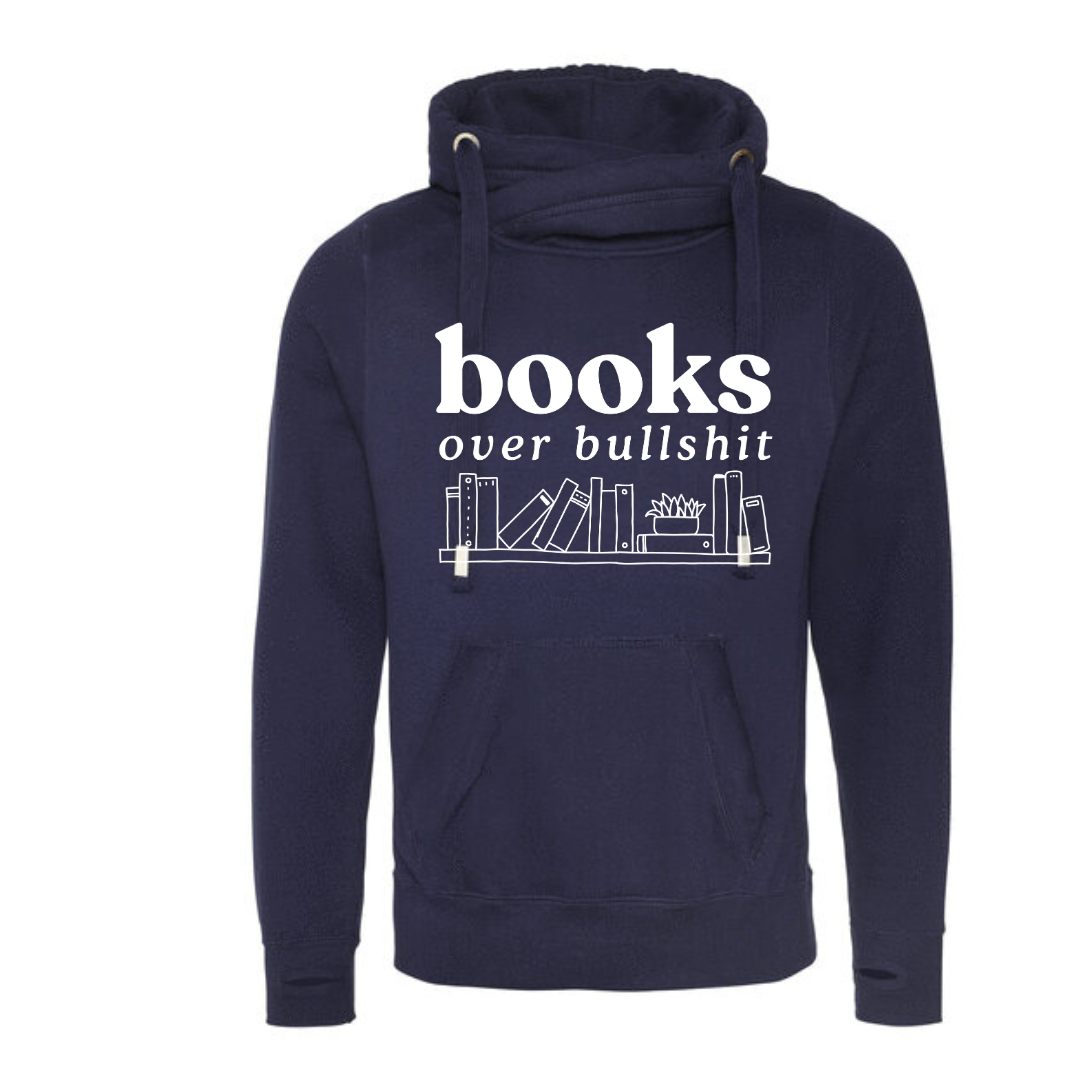 "Books Over Bullshit" Bookshelf Deluxe Hoody - lots of colours!