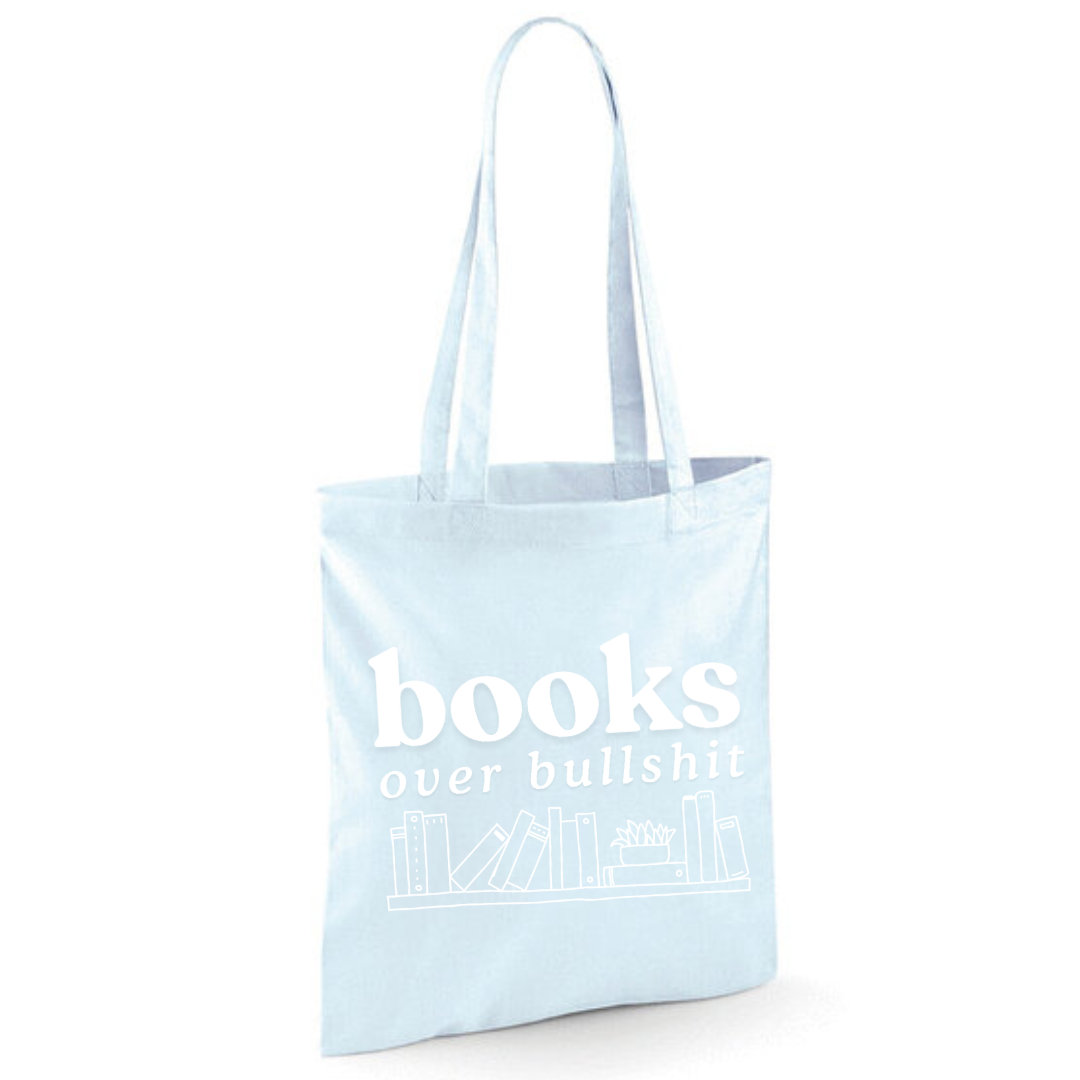 "Books Over Bullshit" Bookshelf Tote Shopper Bag - lots of colours!