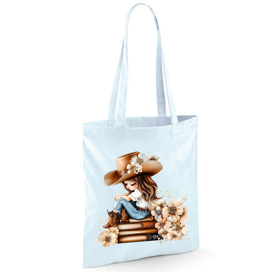 Bookish Floral Cowgirl Cotton Tote Shopper - lots of colours!