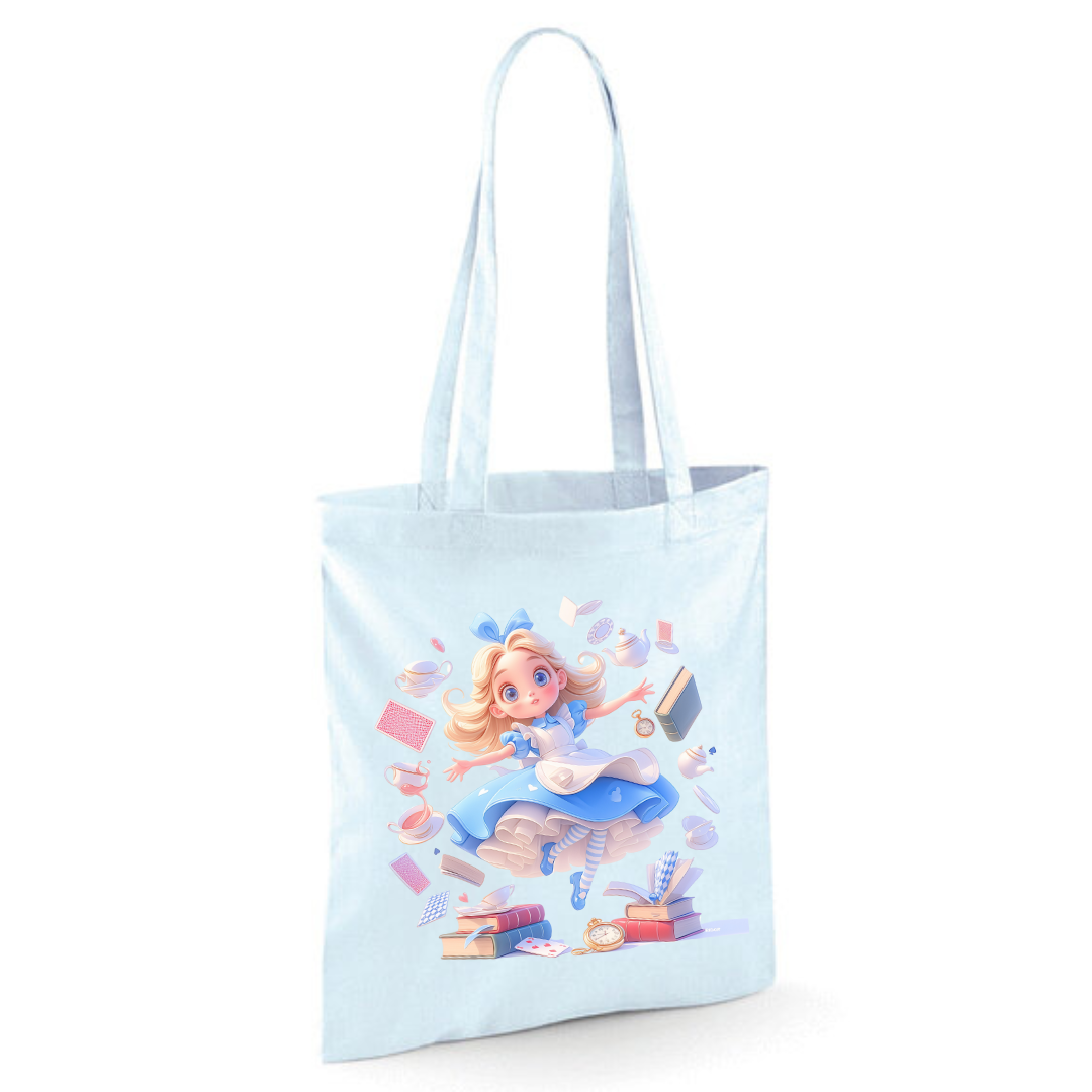 Alice with Flying Books Tote Shopper Bag - lots of colours!