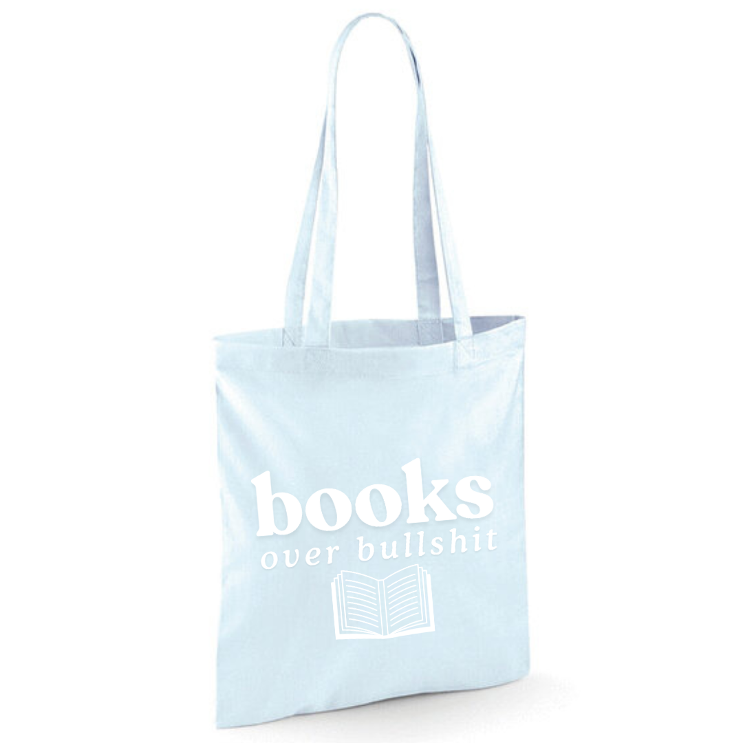 "Books over Bullshit" Open Book Cotton Tote Shopper - lots of colours