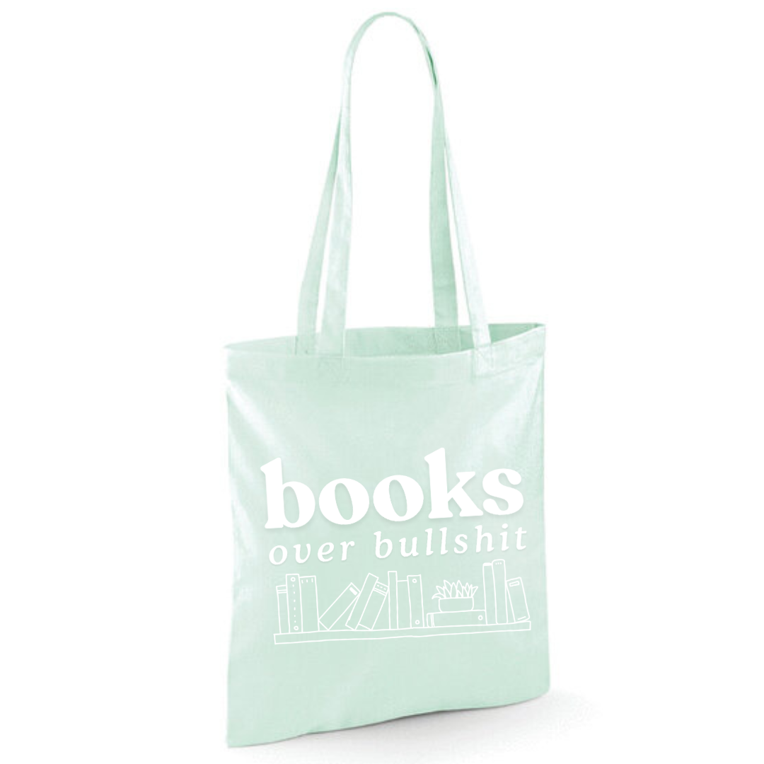 "Books Over Bullshit" Bookshelf Tote Shopper Bag - lots of colours!