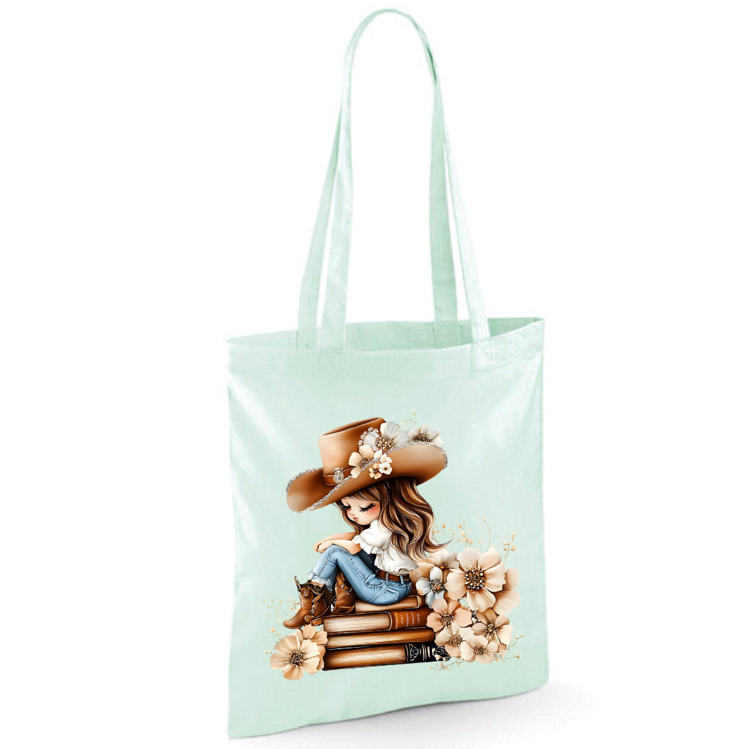 Bookish Floral Cowgirl Cotton Tote Shopper - lots of colours!