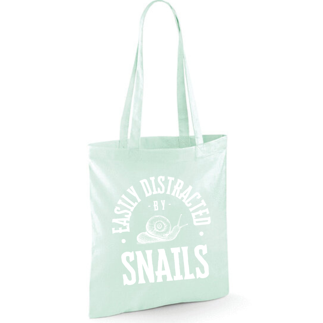 "Easily Distracted By Snails" Cotton Tote Shopper - lots of colours