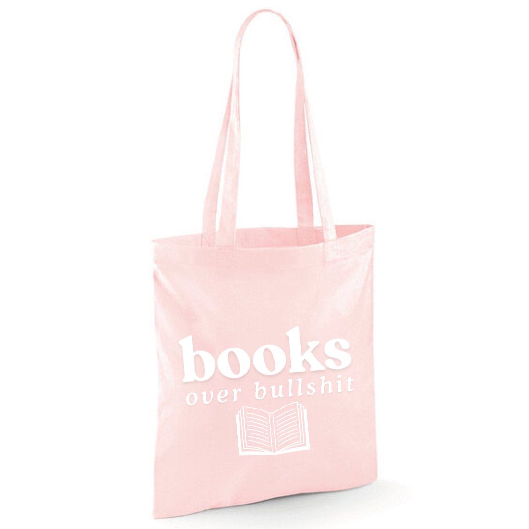 "Books over Bullshit" Open Book Cotton Tote Shopper - lots of colours