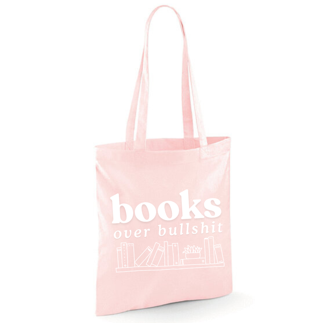 "Books Over Bullshit" Bookshelf Tote Shopper Bag - lots of colours!
