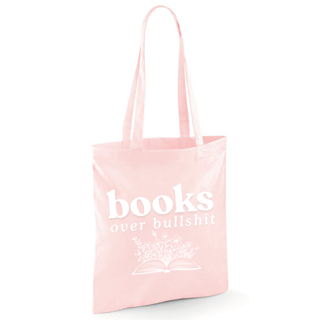 "Books over Bullshit" Floral Book Cotton Tote Shopper - lots of colours