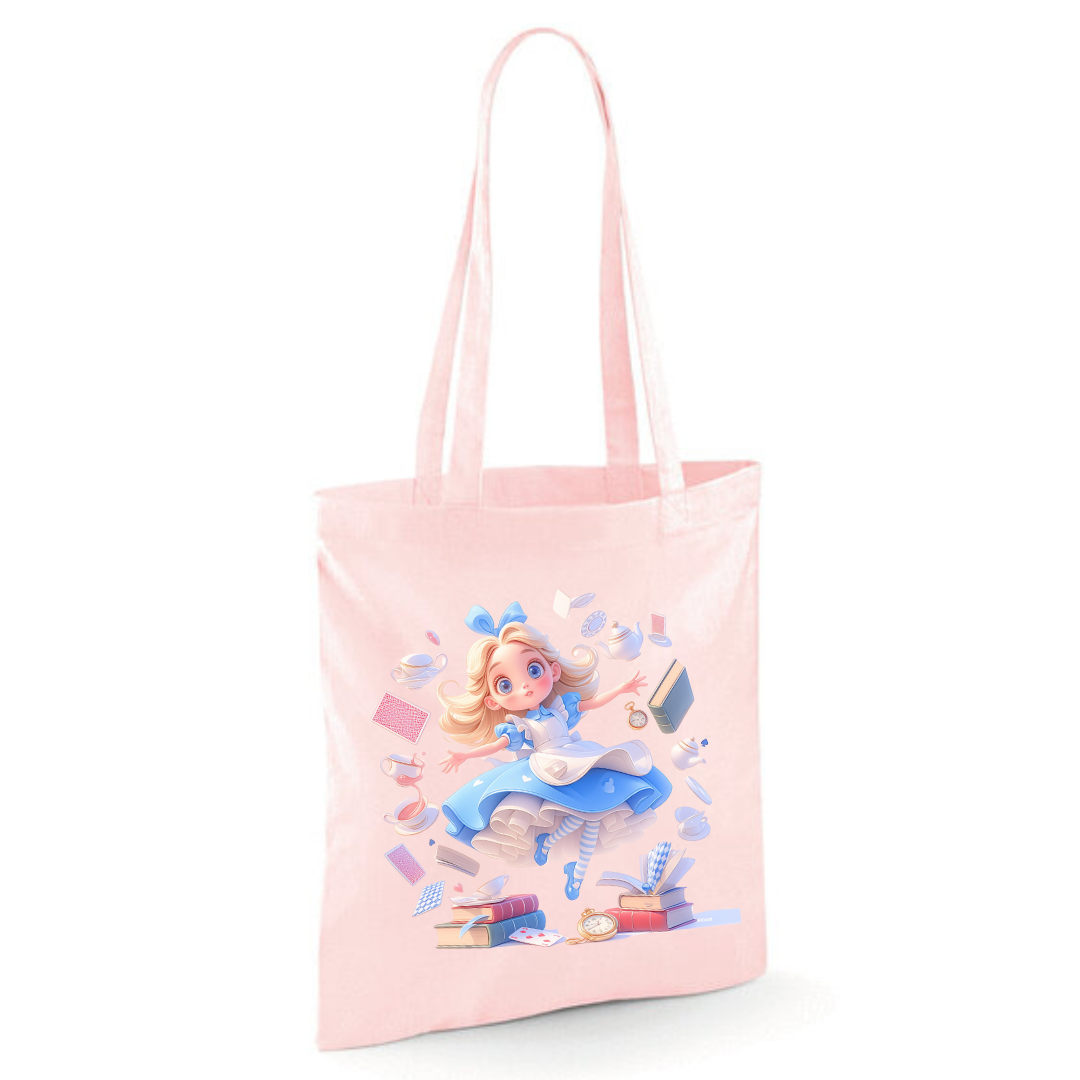 Alice with Flying Books Tote Shopper Bag - lots of colours!