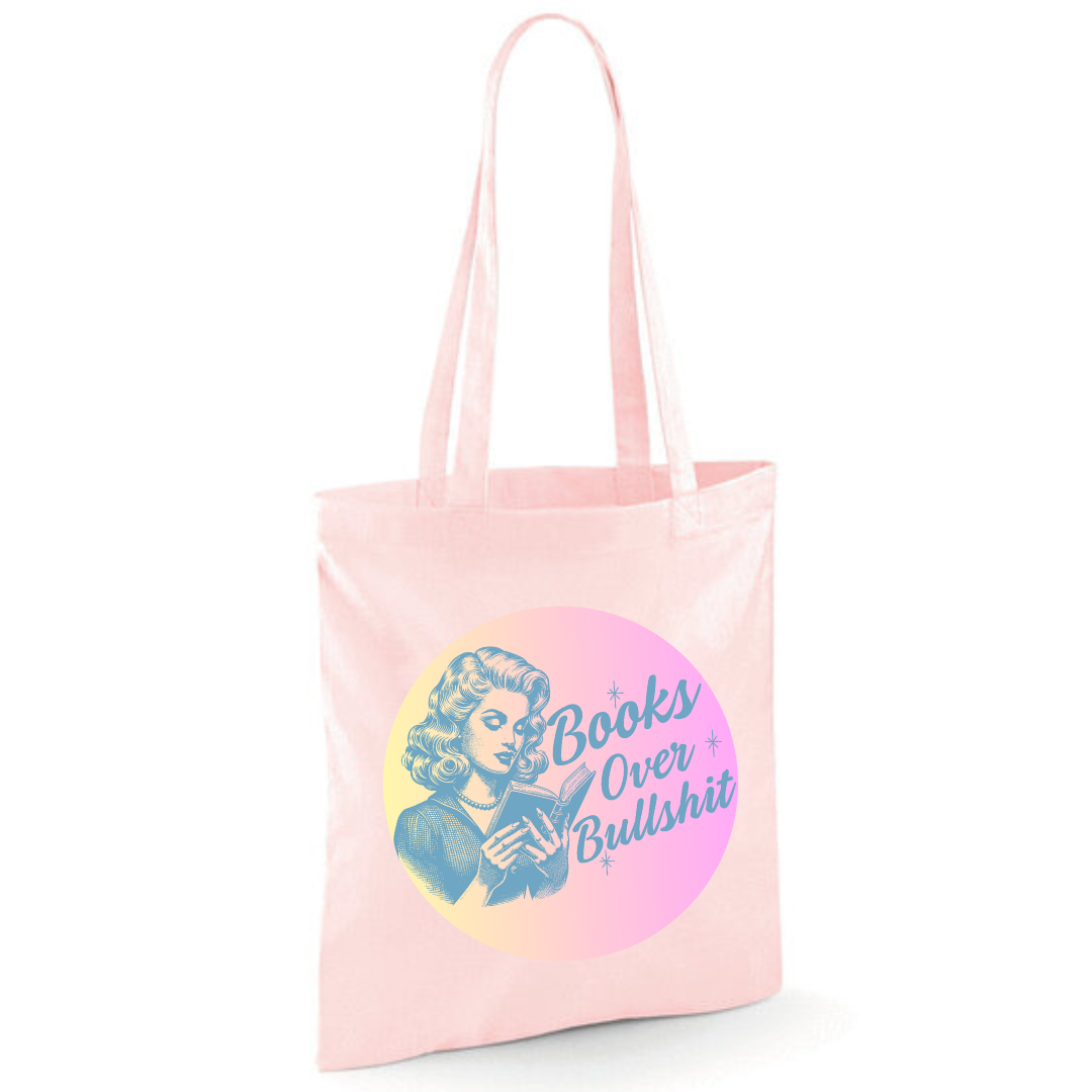 "Books Over Bullshit" Retro Woman Cotton Tote Shopper - Lots of Colours