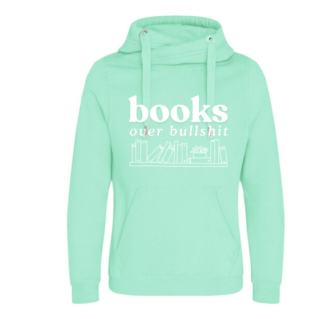 "Books Over Bullshit" Bookshelf Deluxe Hoody - lots of colours!