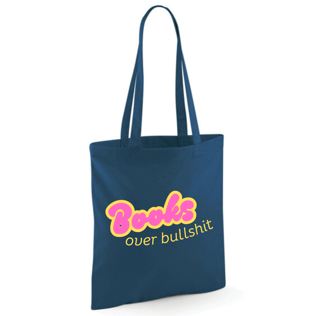"Books over Bullshit" Retro Bubble Cotton Tote Shopper - lots of colours