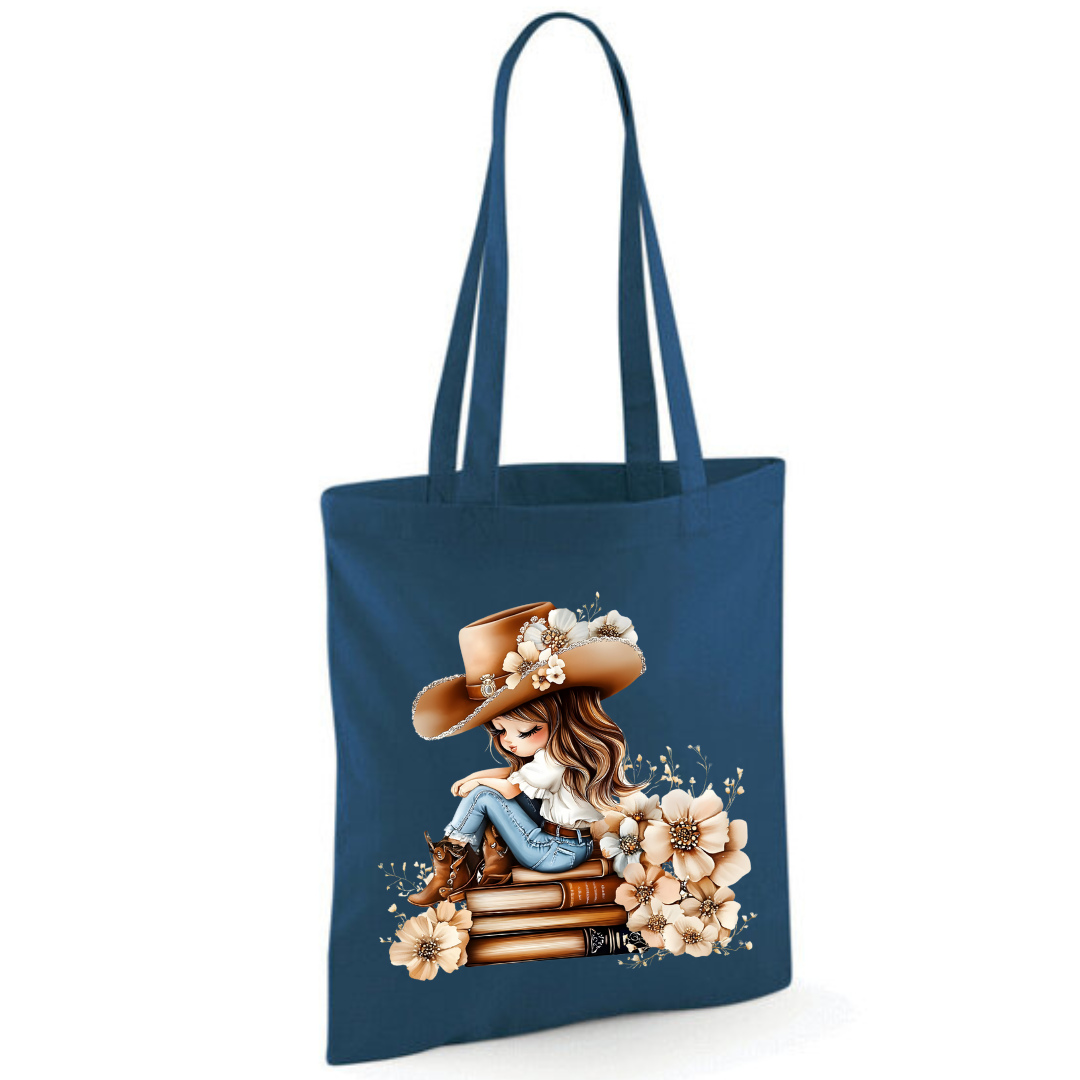 Bookish Floral Cowgirl Cotton Tote Shopper - lots of colours!